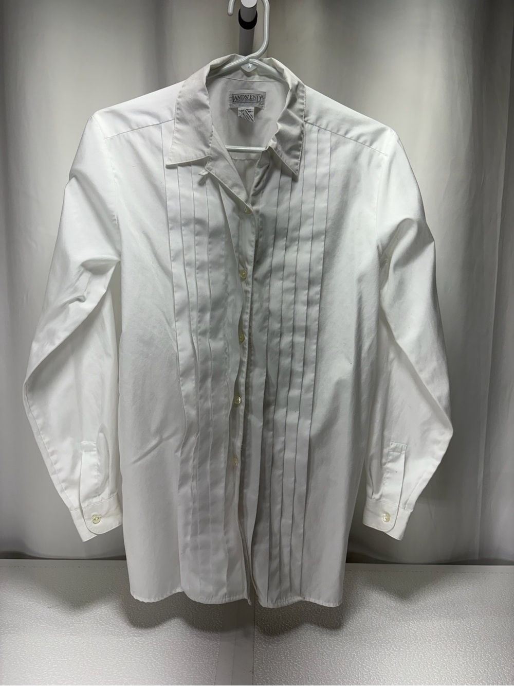 Lands' End White Pleated Front Button-Down Blouse 4551